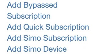 Sidebar menu showing Add SIMO Subscription and Add SIMO Device