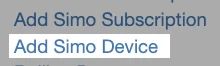 Sidebar with Add SIMO Device highlighted