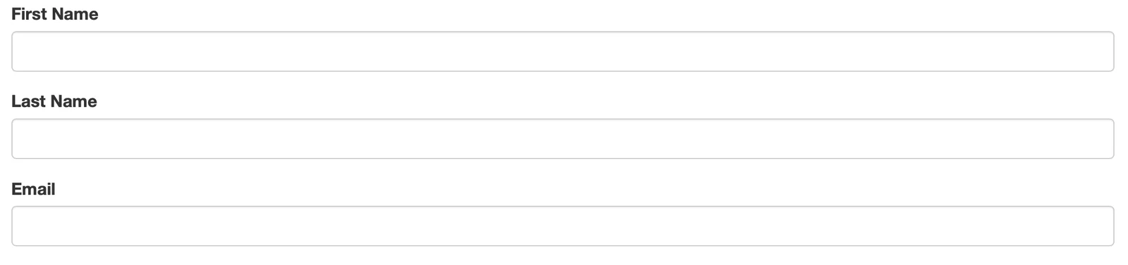 Customer profile form with First Name, Last Name and Email fields