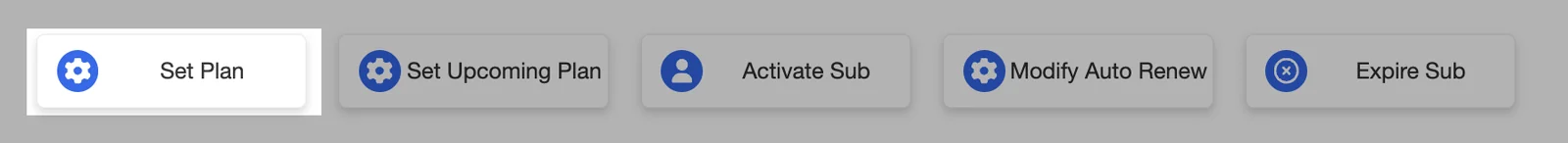 Subscription action bar with Set Plan highlighted