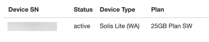 Search result row for a Solis Lite device
