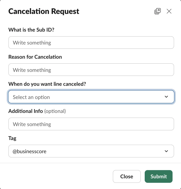 Cancelation Request Slack workflow form